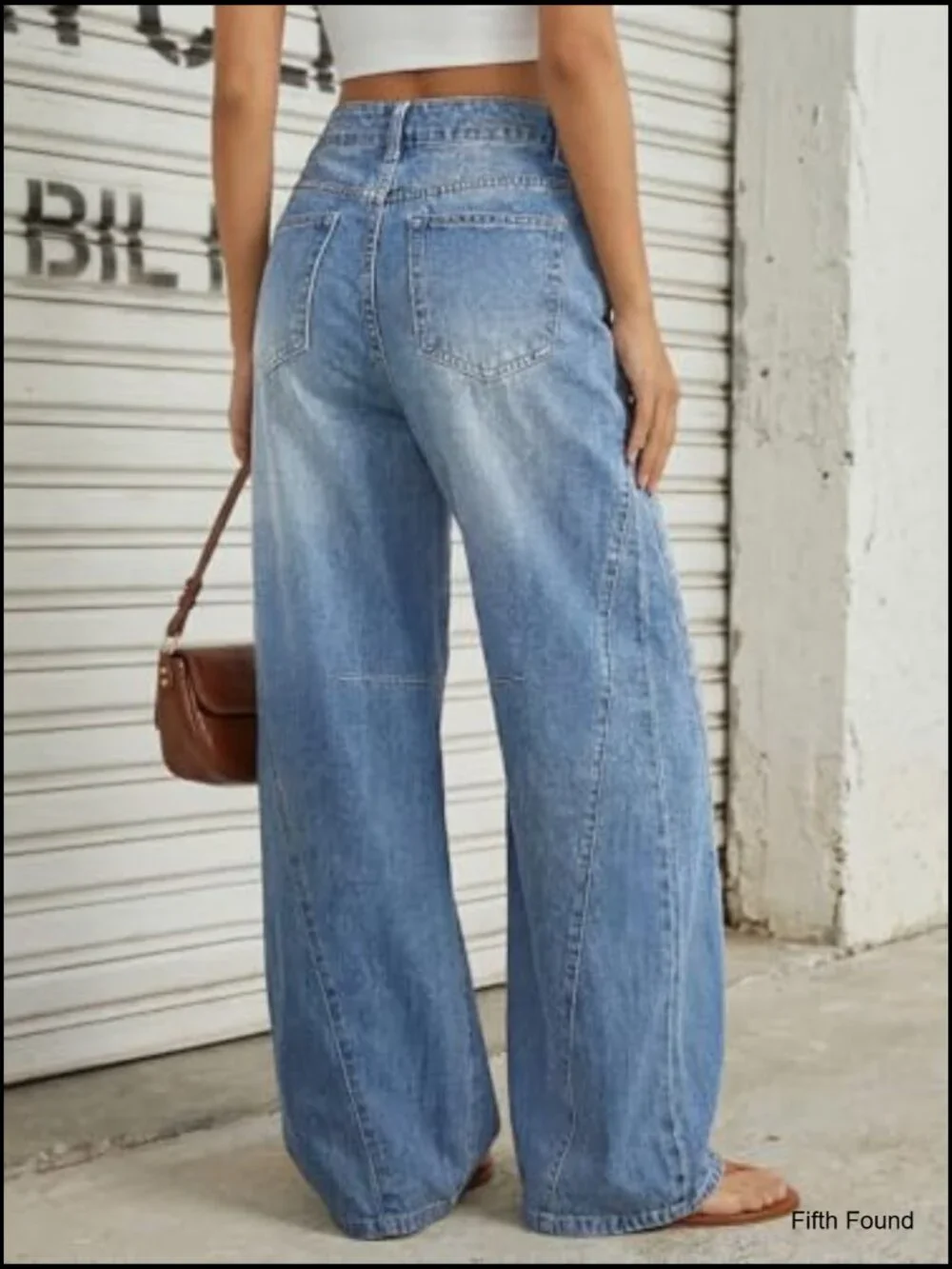 Women's High Waisted Wide Leg Barrel Jeans Stretch Denim Pants - Picture 4 of 7